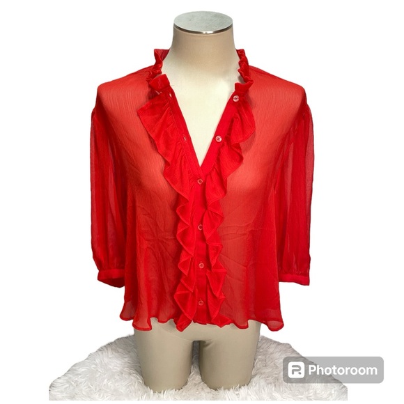 Zara Tops - Zara NWT Semi Sheer Chiffon Blouse with Ruffles Women's Size XS